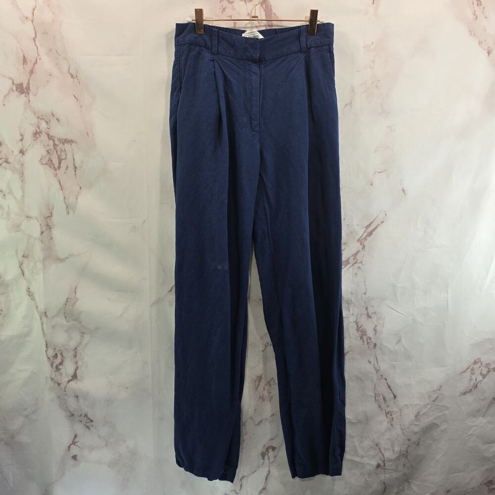 & Other Stories Pants Womens 4 Blue Linen High Rise Straight Leg Pleated